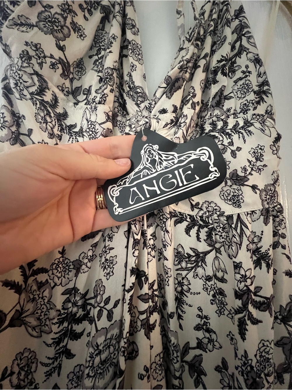 Angie Boho Floral Halter Wide Leg Jumpsuit Cream Black Palazzo Pants - Picture 7 of 9